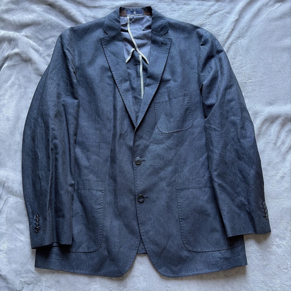 Hart Schaffner Marx XL Blue Linen Blend Sport Coat Blazer 48R